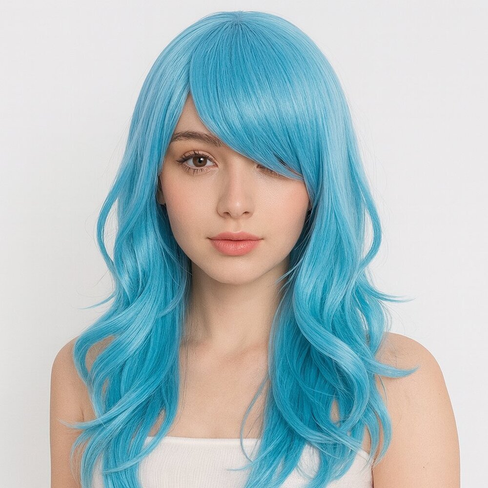 2/$30 NEW Long Layered Blue Wig with Bangs Role CosPlay Dress Up Halloween